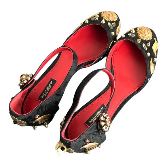 Dolce & Gabbana Ankle Strap Shoe Women US10 EU40 Black Embellished Gold Floral - Picture 4 of 10